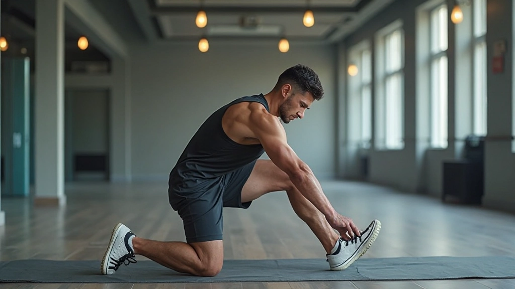 لاعب تنس يقوم بتمارين المرونة والاستطالة بعد جلسة تدريب مكثفة