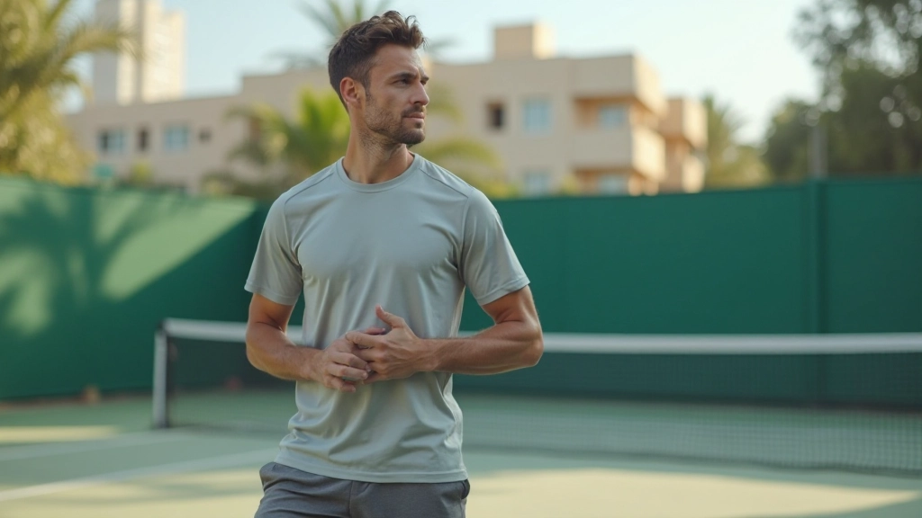 لاعب تنس يوضح الموقف الصحيح للقدمين والجسم أثناء الاستعداد للضربة الأمامية