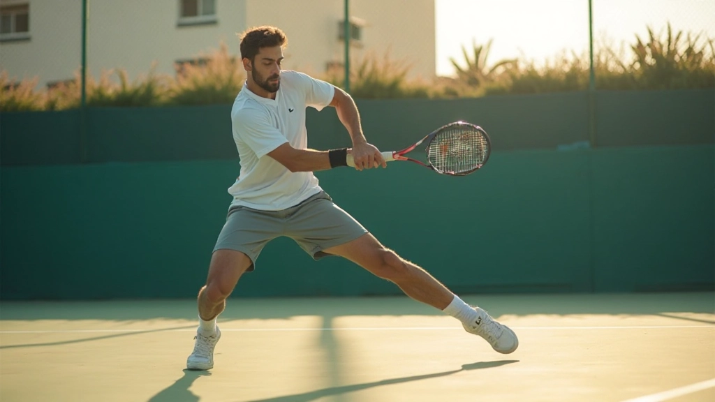 لاعب تنس يمارس تمارين الحركة السريعة والتغيير الاتجاه في الملعب